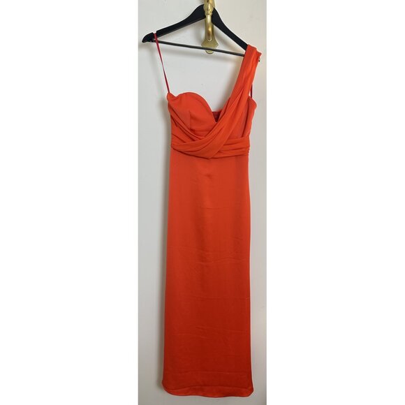 HALSTON Roselle One-Shoulder Cotton Blend Crepe Gown in Orange Spice Size US 2 - Picture 2 of 10